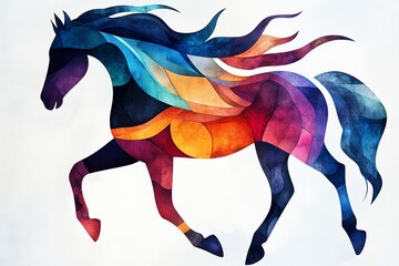 Obraz premium A vibrant, colorful illustration of a horse in motion, showcasing artistic flair and dynamic design.