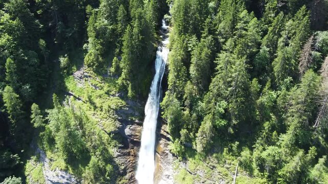 Aerial view of Cascade du Rouget (Rouget Waterfalls) in Sixt-fer-a-cheval in Haute-Savoie France