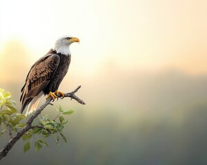Obraz premium Majestic Bald Eagle Perched on Branch at Sunrise