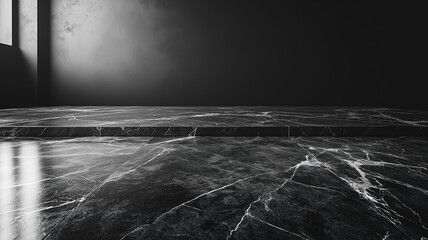 A dark gray marble tabletop against a black backdrop. 