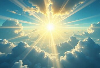 Fototapeta premium Sun rays shining over clouds