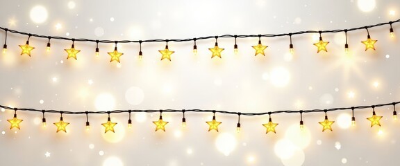 Two strings of star and bulb lights on bokeh background