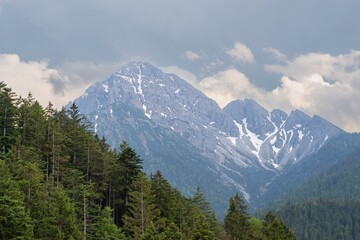 Beautiful view of the mountains and Alps mountain range in Austria. Mountain landscape.