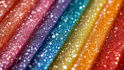  A close-up macro photograph showcasing a multitude of vibrant water droplets on a dark, possibly metallic, surface. The droplets display a rainbow-like iridescence due to light refraction.