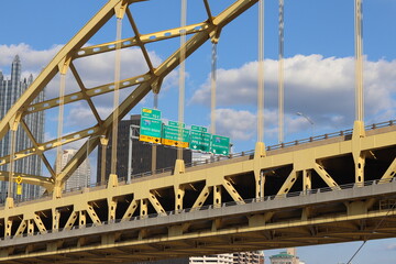 Colorful bridges in downtown Pittsburgh, Pennsylvania
