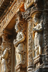 Obraz premium Ornate stone carvings, ancient temple detail.