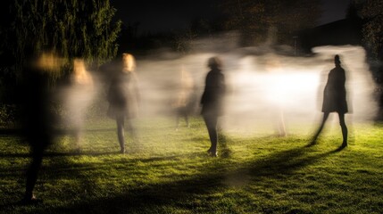 Fototapeta premium Ethereal Night Gathering: A Study in Motion Blur and Mystery