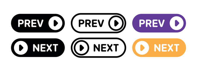 Previous and next icon navigation buttons. Prev, next. Can used for web design element, social media feed, prsentation, etc