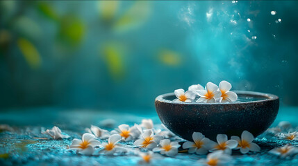 a hero section background image for a german ayurveda training Photo with focus on natural elements fluent and artistic style complementary to nile blue