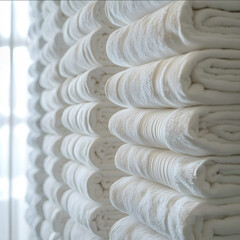 a wall of folded neatly stacked white linens bright clean 4k image