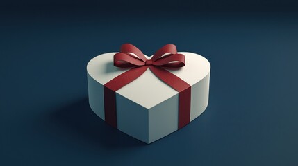 Fototapeta premium Heart-shaped gift box with a red ribbon on a dark background., Valentine day concept