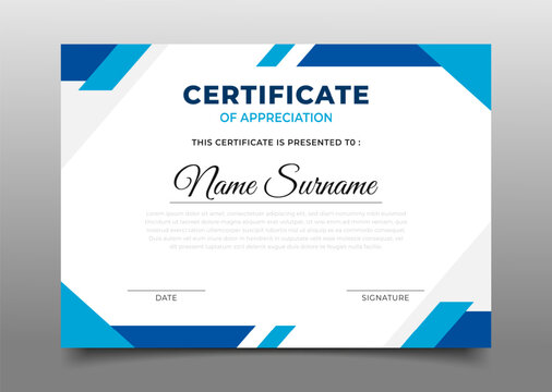 modern blue geometric business certificate template design collection