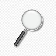 realistic magnifying glass or search icon with shadow effect on transparent background
