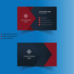 Set of double-sided business card templates with blue and red triangles arranged.