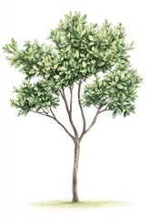 Watercolor Illustration of a Lush Green Tree