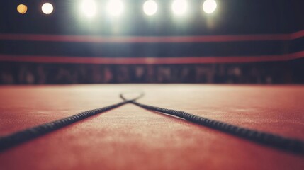 Wrestling ring under bright spotlights, showcasing intense athletic competition and dramatic storytelling in a high-energy sports entertainment setting.