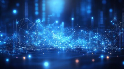 Futuristic Network Visualization Deep Blue Geometric Shapes Technology Connection Digital Art