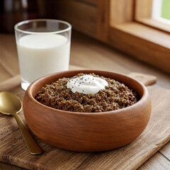 a traditional Estonian Kama dish, a hearty and comforting meal made from roasted rye flour, malt, and various spices.