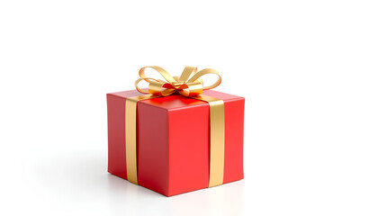 Red Gift Box with Gold Ribbon Isolated on White Background