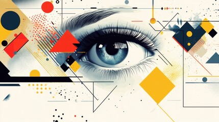 Obraz premium An artistic representation of a human eye surrounded by colorful geometric shapes and patterns