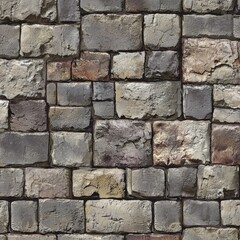 Fototapeta premium Seamless texture of rustic stone wall with various colors and shapes of blocks.