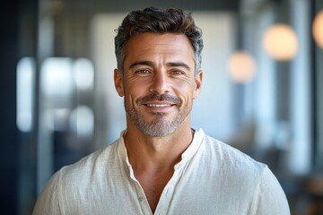 Obraz premium Confident Mature Businessman Portrait in Office with Soft Focus Background