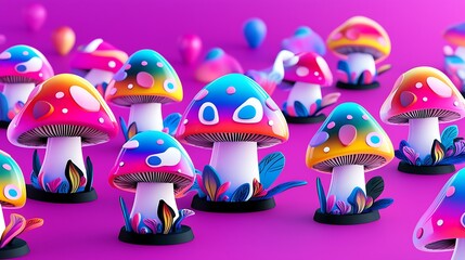 Obraz premium Enchanted Rainbow Mushrooms in a Vibrant 3d Landscape