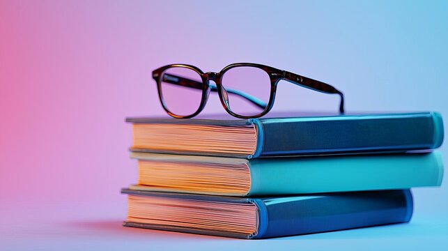 National Grammar Day Books and glasses on a colorful background.