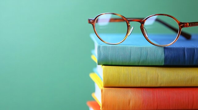 National Grammar Day Colorful books with glasses for reading.