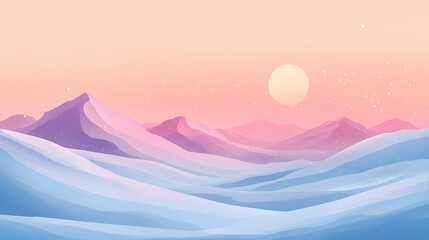 Serene desert landscape with soft dunes and pastel skies, capturing the tranquility and beauty of untouched nature. Desert Frost. Illustration