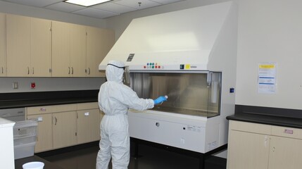 Lab Technician Cleaning a Biosafety Cabinet