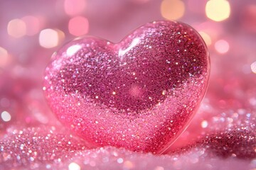 Fototapeta premium Pink glittering heart shining on a sparkling background
