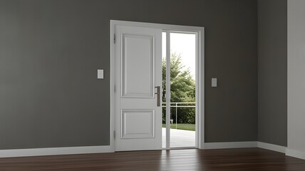 Fototapeta premium White door with room interior and contemporary door doorknob