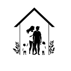 Family Inside House Minimal Logo Design
