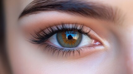Fototapeta premium Close-up eye, makeup, studio, reflection, beauty