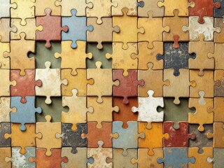 Multicolored puzzle pieces interlocking in a vibrant, playful pattern, symbolizing unity and creativity.