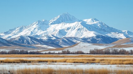 Snowy mountain peaks towering over winter landscape in montana
