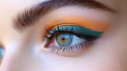 Fototapeta premium Close-up eye makeup, vibrant colors, studio, beauty