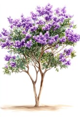 Fototapeta premium Watercolor Painting of a Purple Flowering Tree