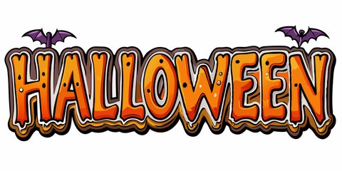 halloween font isolated black outline vector illustration, white background