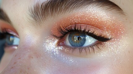 Obraz premium Close-up, Glittery Eye Makeup, Outdoor, Sunlight