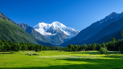 Fototapeta premium Majestic Mountain Peak with Lush Green Valley