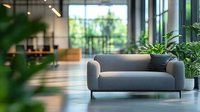 Modern Office Interior with Blurred Background and Natural Light