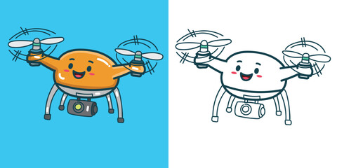 a simple cute drone for design element, sticker, or coloring book element