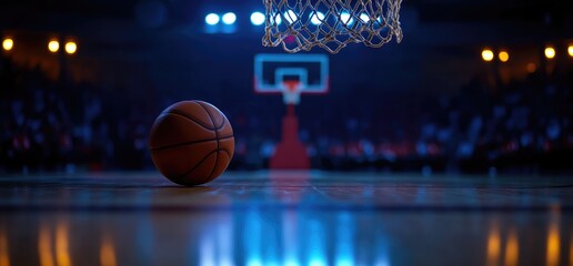Obraz premium Basketball court, game night, arena crowd