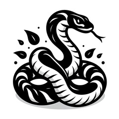 Fototapeta premium Bold Black and White Snake Illustration Vector Art: Minimalistic Tattoo Design with Detailed Stylized Reptile Silhouette Artwork