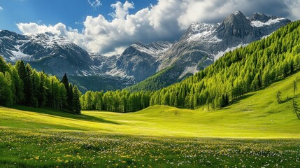 Obraz premium Beautiful and miraculous colors of green spring panorama landscape