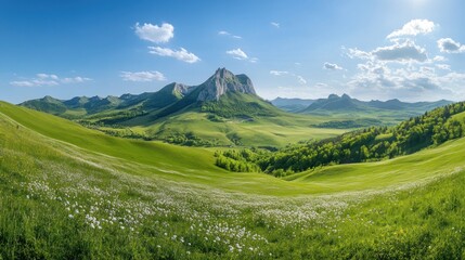 Fototapeta premium Beautiful and miraculous colors of green spring panorama landscape