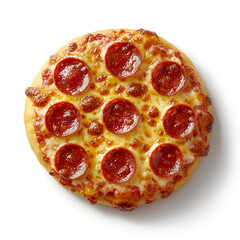 Pepperoni pizza overhead shot. Delicious cheesy pizza with pepperoni slices.