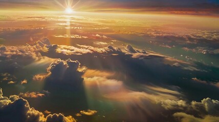 雲の上から見る夜明けの太陽　自然のパワー壁紙	
